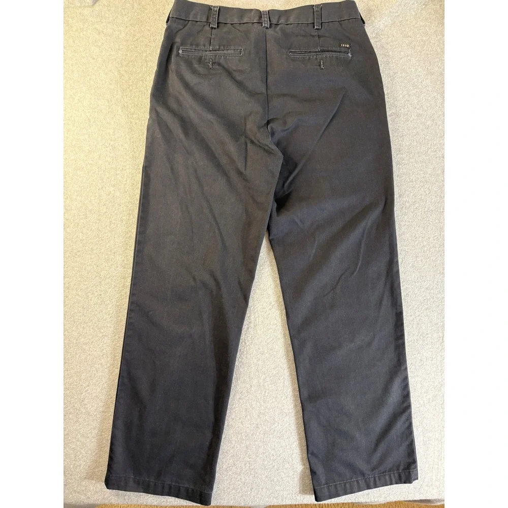 IZOD American Chino Mens Black Straight Leg Pants 34x32 Casual Twill Trousers‎